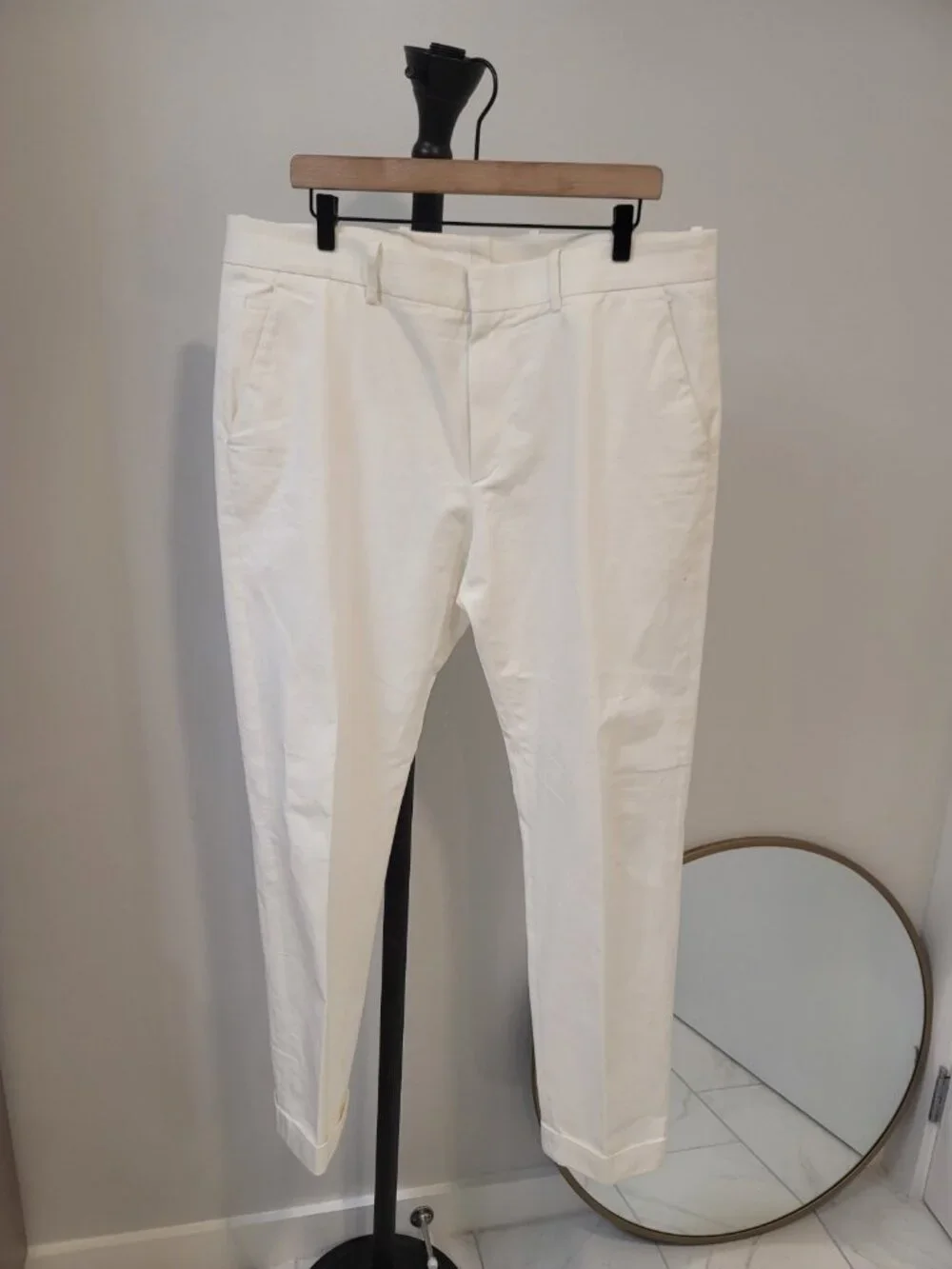 Bottega Veneta Off-white Cotton Blend Straight Leg Rolled Cuff Trousers Men's 44